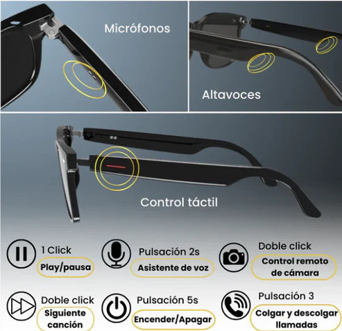 Lentes Inteligentes táctil - Escucha música, llamadas, toma fotos...